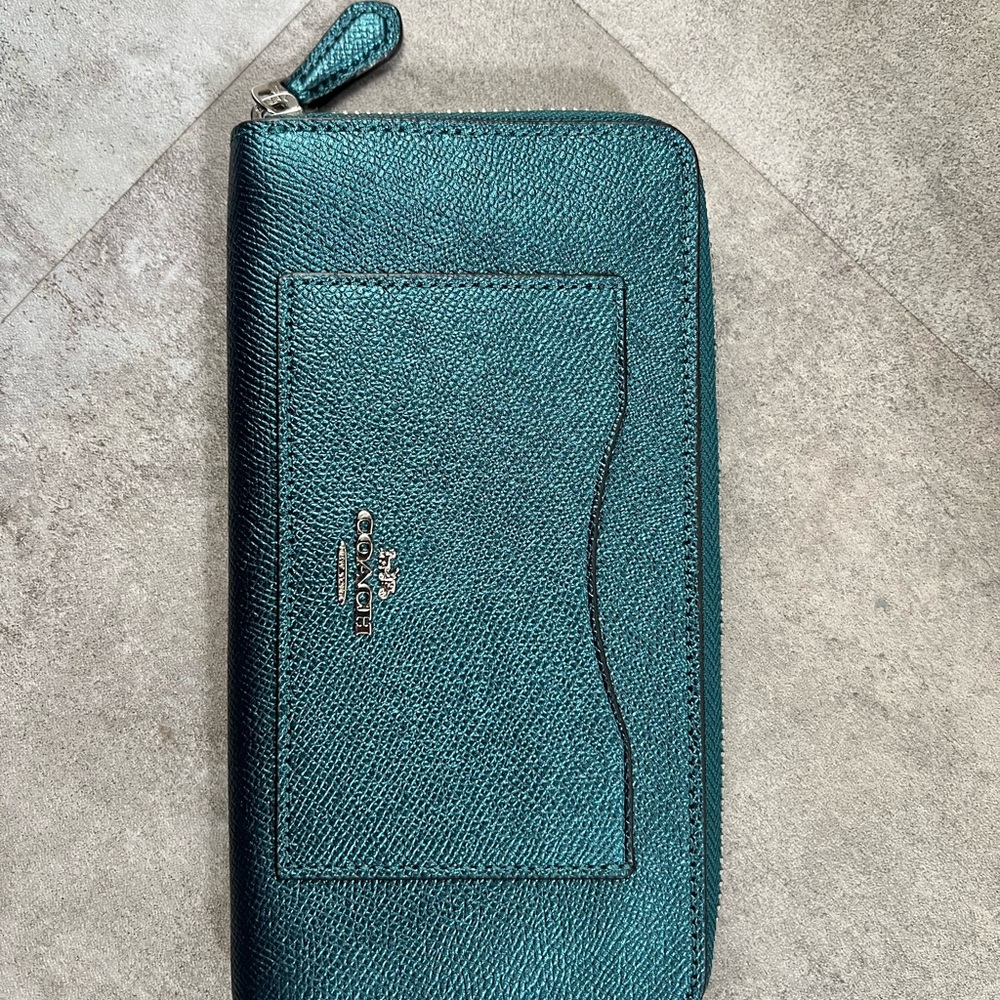 Coach Turquoise Leather Zip Wallet